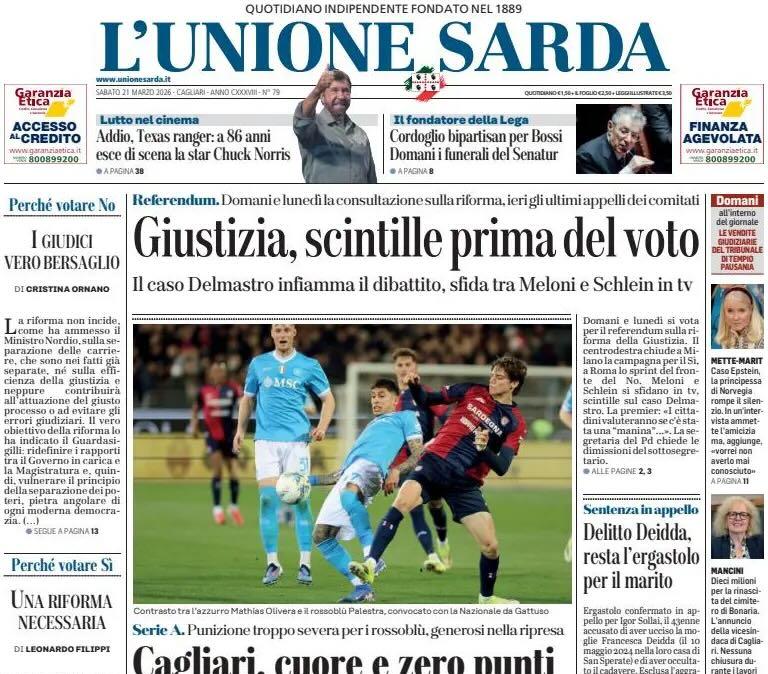 Punizione troppo severa per i rossoblù. L'Unione Sarda: "Cagliari, cuore e zero punti"