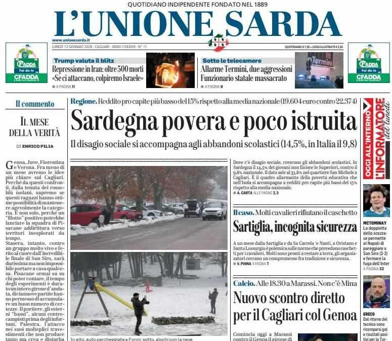 Mina out, maxi ballottaggio in attacco. L'Unione Sarda: "Nuovo scontro diretto per il Cagliari col Genoa"