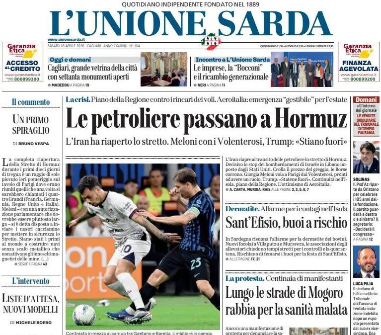  Uno-due in avvio di ripresa, vince l'Inter 3-0. L'Unione Sarda: "Il Cagliari regge solo un tempo"