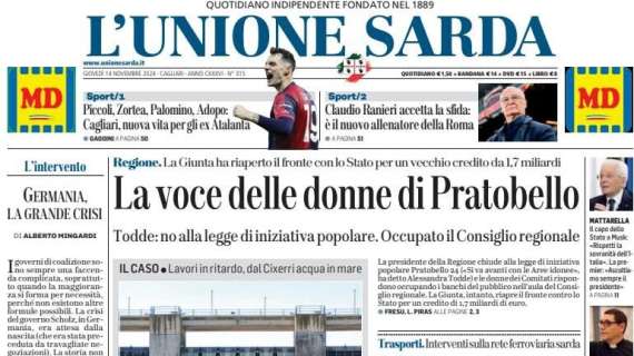 L'Unione Sarda - Piccoli, Zortea, Palomino e Adopo; Cagliari, nuova vita per gli ex Atalanta