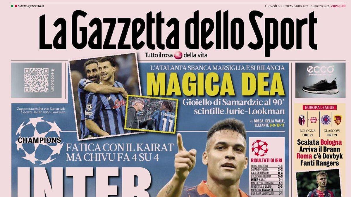 Fatica contro il Kairat ma Chivu fa 4 su 4. Apertura Gazzetta: "Inbter da pazzi"