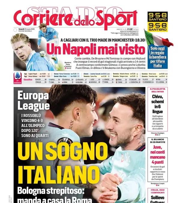 Bologna strepitoso: manda a casa la Roma. Corsport: "Un sogno Italiano"