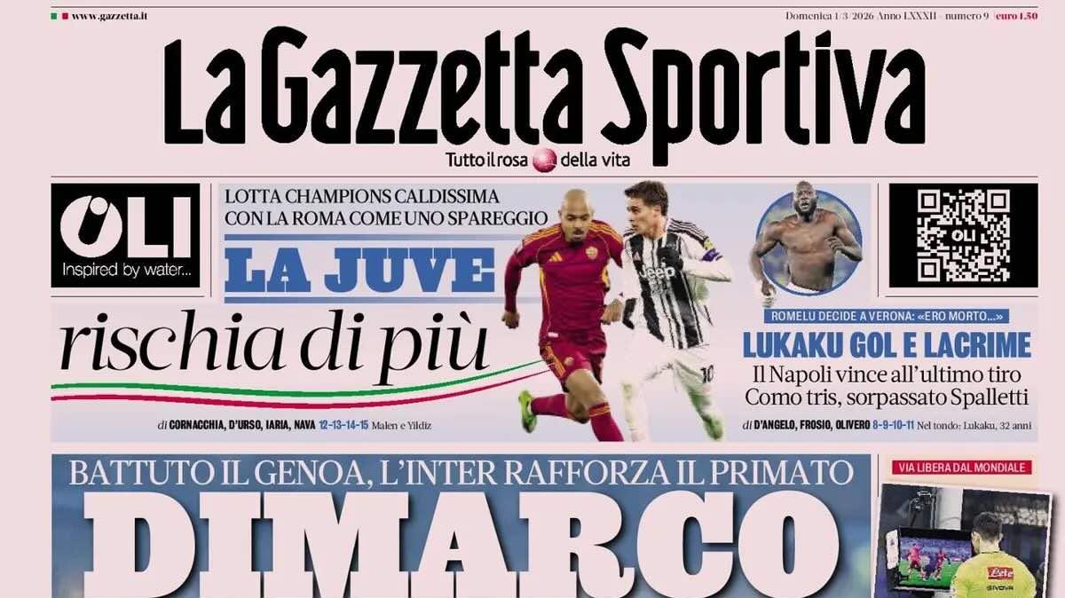 Battuto il Genoa, l'Inter rafforza il primato. Gazzetta: "Dimarco piede d'oro"