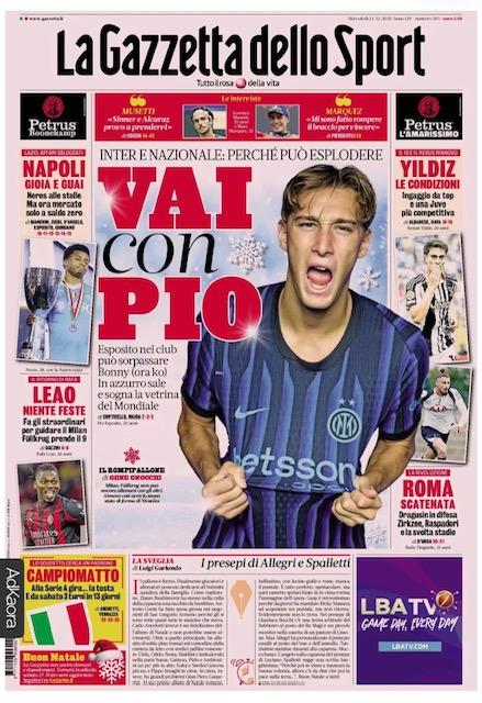 Inter e Nazionale, Gazzetta: "Vai con Pio"