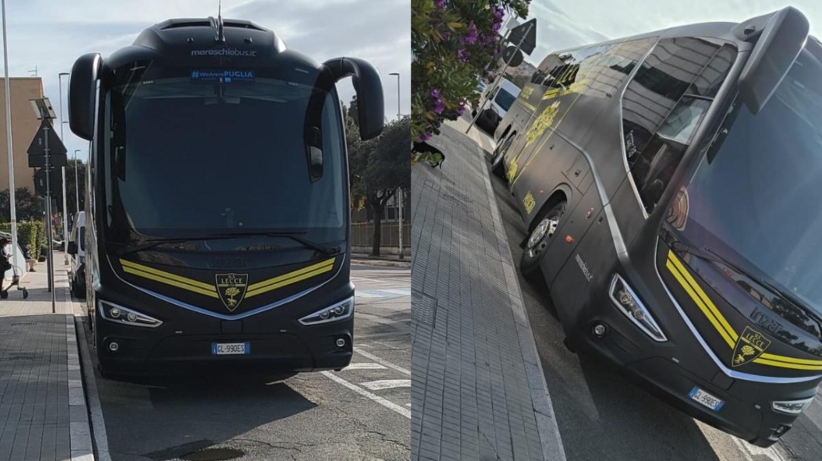 Niente noleggio, il Lecce a Cagliari col bus ufficiale (FOTO)