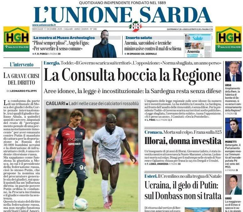 Ladri nelle case del Cagliari. L'Unione Sarda: "Esposito e Luvumbo nel mirino dei rapinatori"