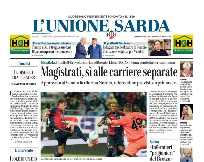 Alla Domus passa il Sassuolo. L'Unione Sarda: "E' un Cagliari a fari spenti"