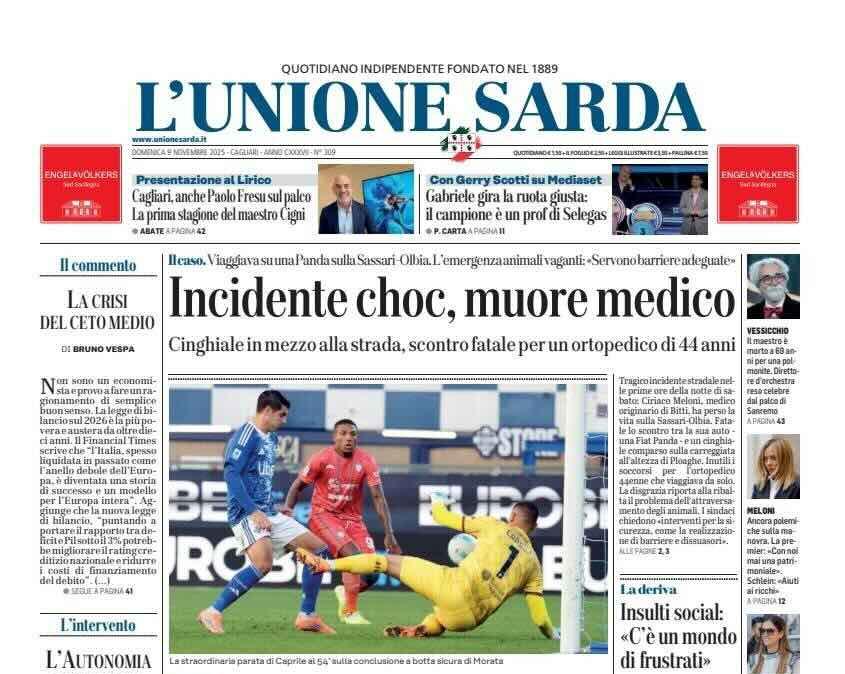 Tiene testa al Como e sfiora la vittoria nel finale. L'Unione Sarda: "Cagliari, la rabbia e l'orgoglio"