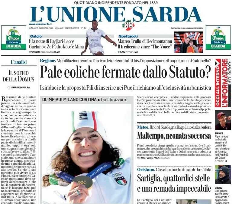 La gara di stasera come una finale. L'Unione Sarda. "E' la notte di Cagliari-Lecce. Gaetano e Ze Pedro ko, c'è Mina"