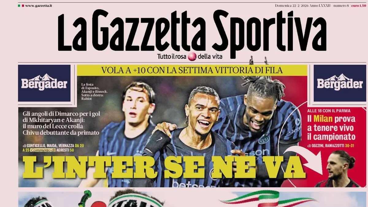 Vola a +10 con la settima vittoria di fila. Gazzetta: "L'Inter se ne va"