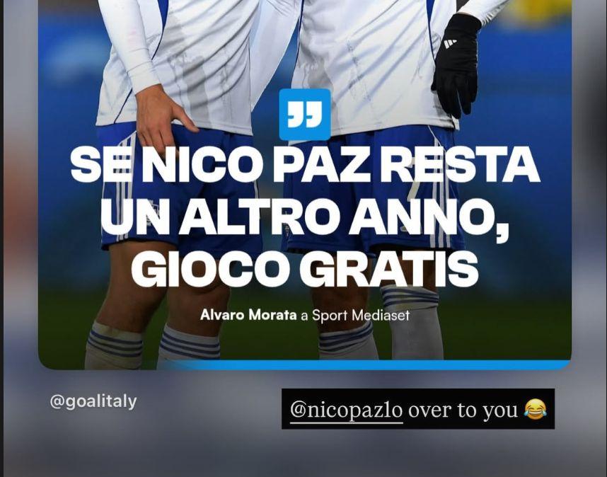 Morata: "Se Nico Paz resta a Como gioco gratis", replica Suwarso: "Nico, ora tocca a te"