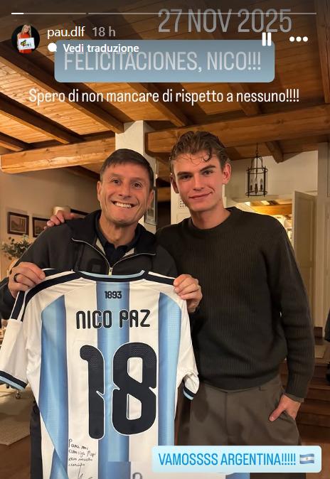 Nico Paz, post di Paula Zanetti e frecciata a Fabregas: cresce il caso social