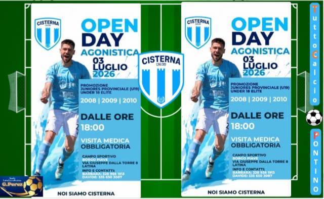 OPEN DAY Agonistica,CISTERNA Calcio: per la PROMOZIONE, Under 19 Provinciale e Under 18 ELITE