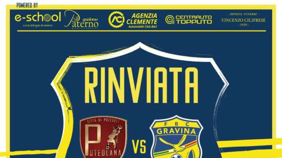 UFFICIALE - Rinviata Puteolana-Gravina: quarta partita rinviata per i gialloblu