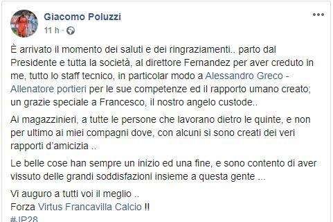 V. Francavilla, Poluzzi ringrazia e saluta: "Vi auguro tutto il meglio"