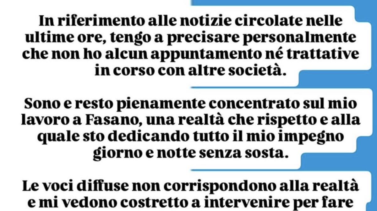Fasano, Ghilardi: “Smentisco un mio interesse per la Nocerina”