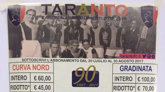 Taranto, i prezzi degli abbonamenti per la nuova stagione
