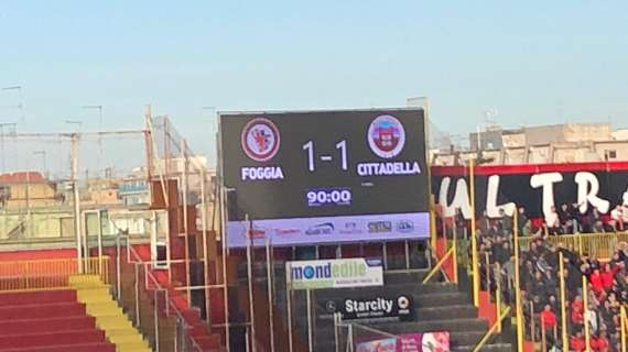 Foggia-Cittadella 1-1: non basta il cuore del subentrato Mazzeo 