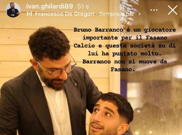 Fasano, il presidente Ghilardi spegne ogni voce su Barranco: ecco come 