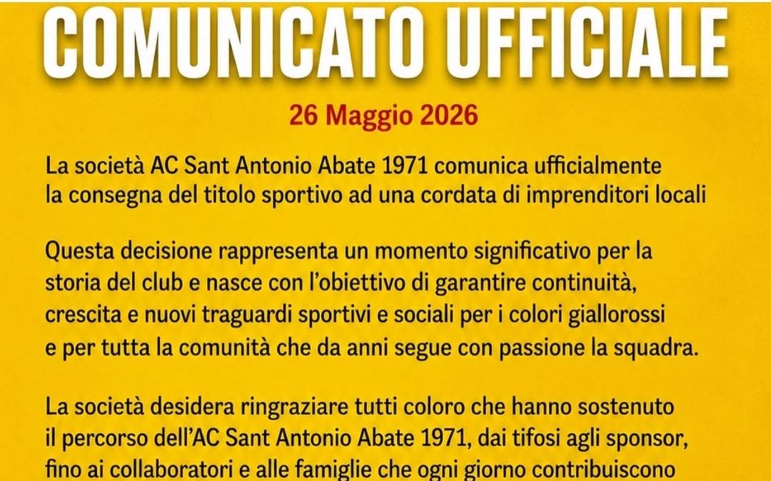 AC Sant’Antonio Abate 1971, passa la proprietà: consegnato il titolo sportivo a una cordata di imprenditori locali
