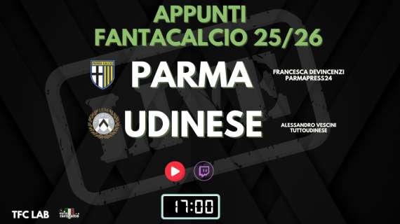 TWITCH - Dalle 17:00 TFC Lab: Primi appunti su Parma e Udinese
