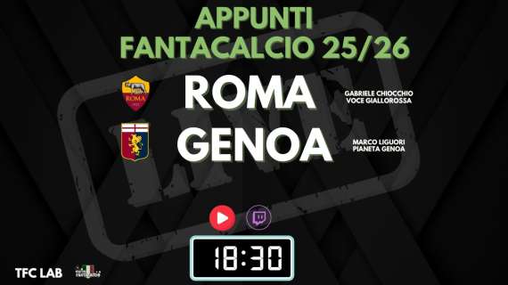TWITCH - Dalle 18:30 TFC Lab: Primi appunti su Roma e Genoa