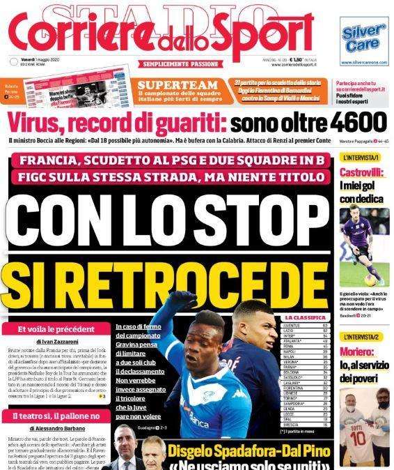 Corriere dello Sport: "Con lo stop si retrocede"