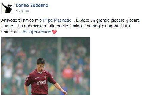 Strage squadra Chapecoense, il commosso saluto di Soddimo al suo ex compagno di squadra Machado...