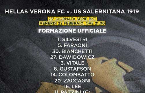 Verona-Salernitana, le formazioni ufficiali