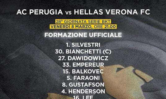 Perugia-Verona, le formazioni ufficiali