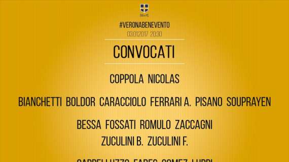 Verona-Benevento, i convocati di Pecchia