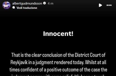 Gudmundsson dopo l'assoluzione: "Anno difficile, finalmente posso andare avanti con la mia vita"