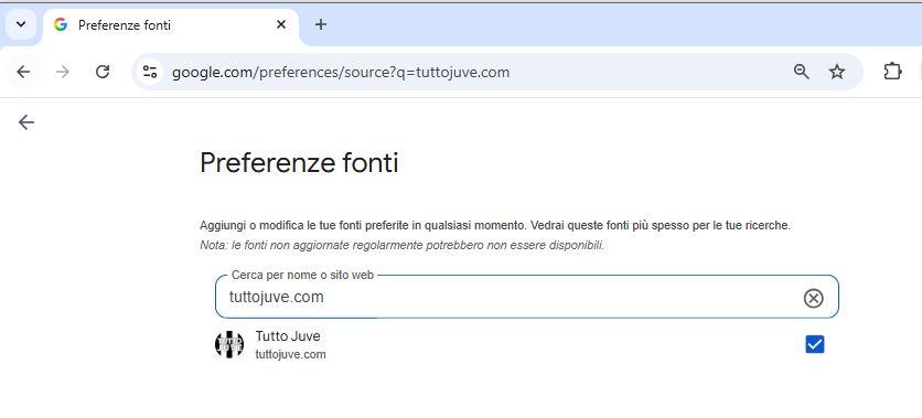 Google "Fonti preferite", aggiungi subito TuttoJuve e personalizza le tue notizie