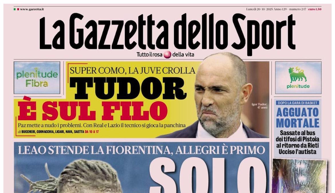 Leao trascina il Milan in vetta: Fiorentina battuta 2-1 a San Siro. Juventus ko contro il Como, Tudor rischia