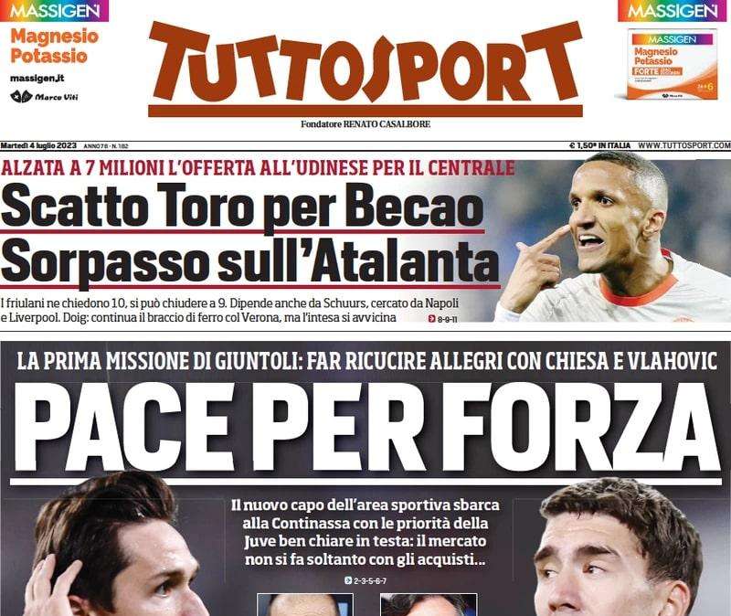 Tuttosport - Allegri, Chiesa e Vlahovic, pace per forza