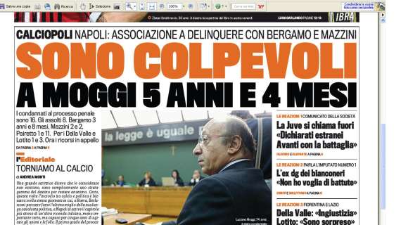 La Prima della Gazzetta di domani