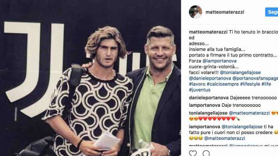 Portanova-Juve, la gioia dell'agente Matteo Materazzi: "Ti ho tenuto in braccio ed insieme alla tua famiglia ti ho portato a firmare il tuo primo contratto. Facci volare!!!"
