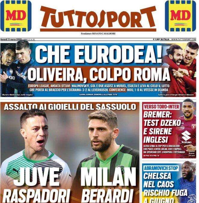 Tuttosport - Juve-Raspadori, Milan-Berardi