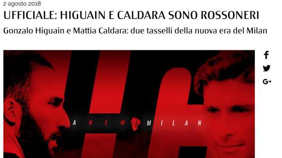 UFFICIALE - Comunicato Milan: Higuain e Caldara al Milan. Bonucci torna alla Juventus. Domani la presentazione dei nuovi acquisti rossoneri