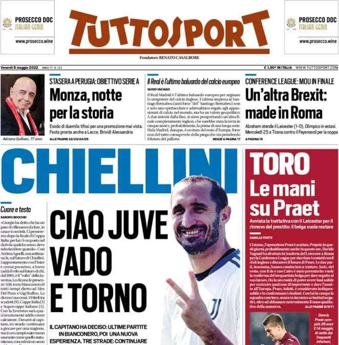 Tuttosport - Chiellini, ciao Juve, vado e torno
