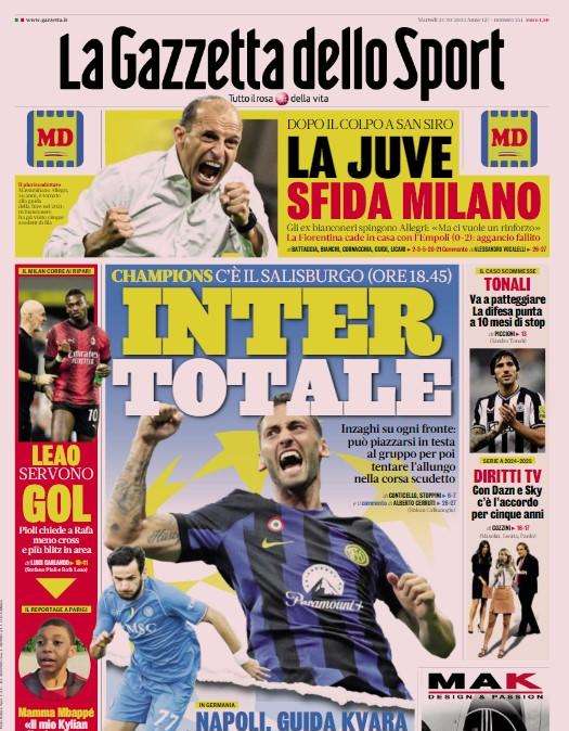 Gazzetta - La Juve sfida Milano 