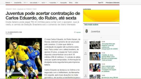 Globo Esporte - Juve, offerta a sorpresa: 18 milioni per Carlos Eduardo