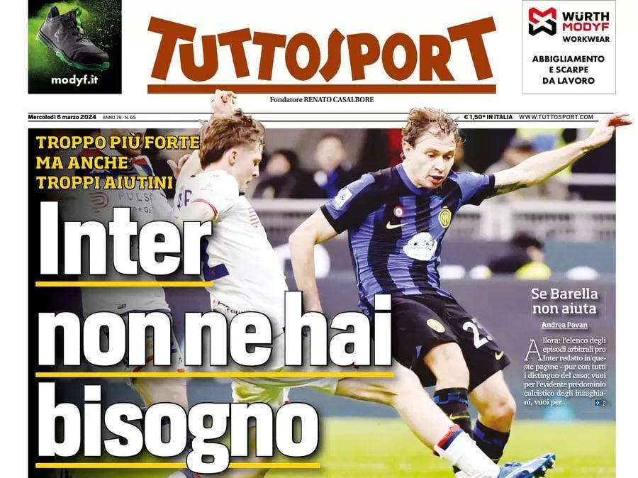 Tuttosport- Inter, non ne hai bisogno, la Fifa respinge De Laurentiis