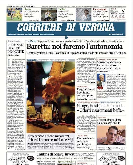 Corriere di Verona - Juric chiede una squadra d’assalto 