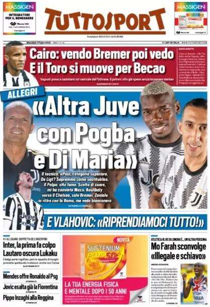 Tuttosport - Altra Juve con Pogba e Di Maria 