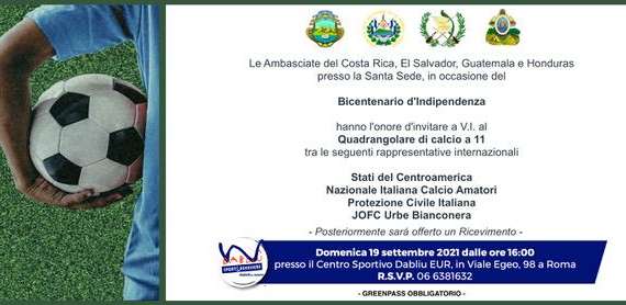 Jofc Urbe bianconera, il 19 settembre quadrangolare con le ambasciate di Costa Rica, El Salvador, Guatemala e Honduras