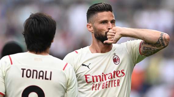 Intervallo Sassuolo-Milan 0-3: doppietta di Giroud e gol di Kessié