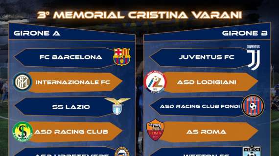 Memorial Cristina Varani - Gironi e calendario del torneo. La Racing Fondi sfida Juventus e Roma
