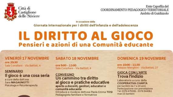 Castiglione, "Città dell'infanzia e del gioco": eventi dal 17 al 19 novembre