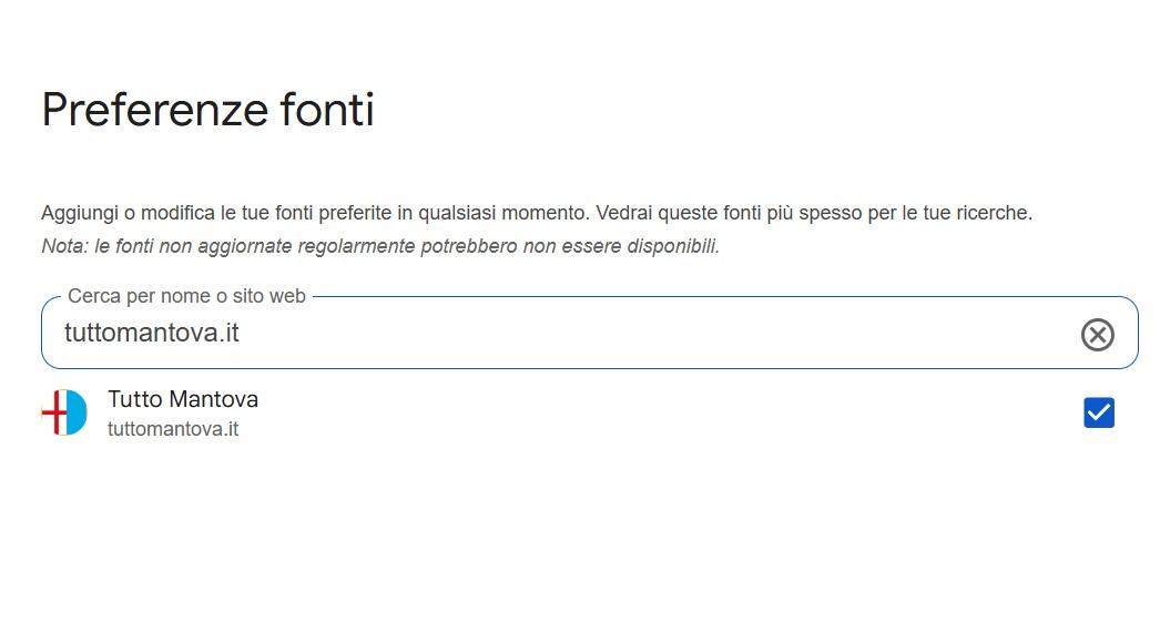 Google "Fonti preferite": aggiungi subito TuttoMantova.it
